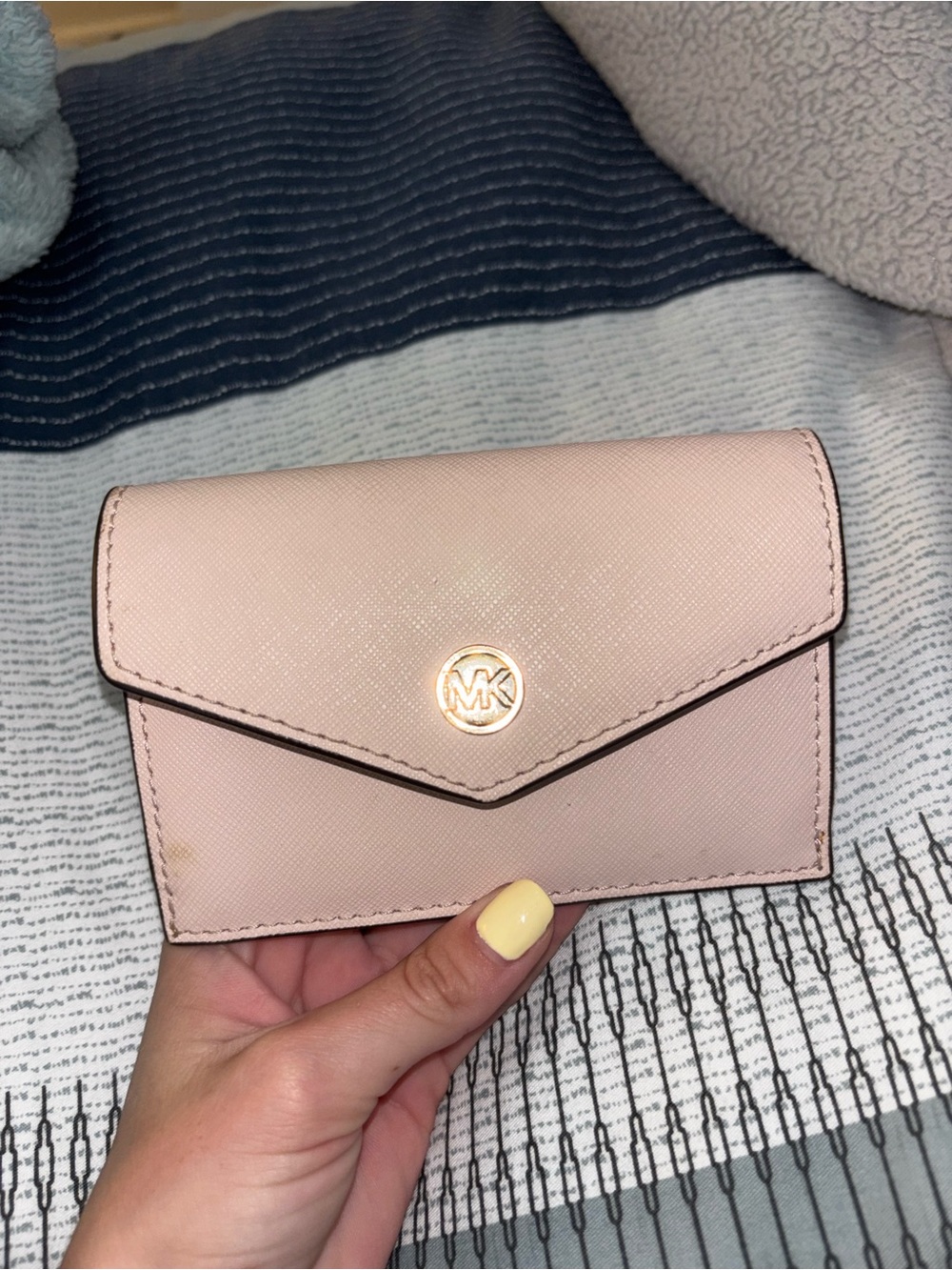 Michael Kors Pale Pink Envelope Card Case with Gold MK Emblem